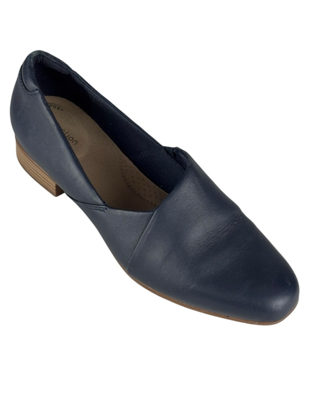 COLLECTIONS BY CLARKS JULIET PALM NAVY LEATHER ROUND TOE SLIP ON HEELS 8 WIDE - Picture 3 of 13